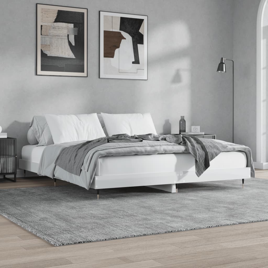 Bed Frame High Gloss White 140x200 cm Engineered Wood - All Things Good