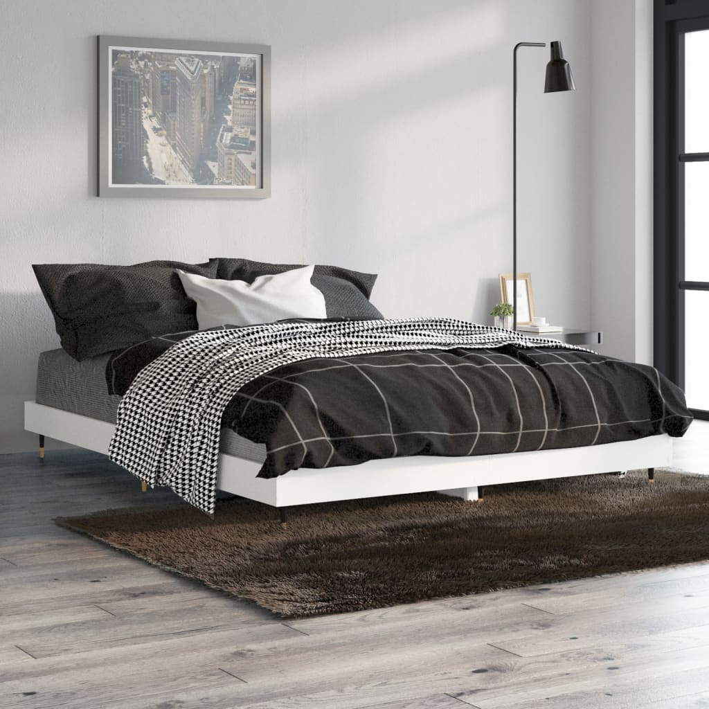 Bed Frame White 140x190 cm Engineered Wood - Sid & Sam