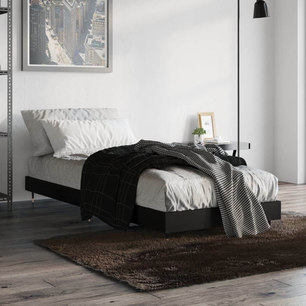 Bed Frame Black 75x190 cm 2FT6 Small Single Engineered Wood - Casper Homes