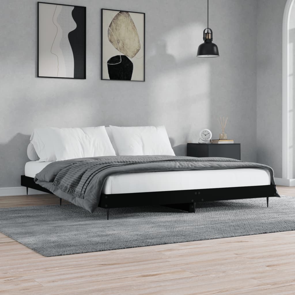 Bed Frame Black 200x200 cm Engineered Wood - Merlin Deals