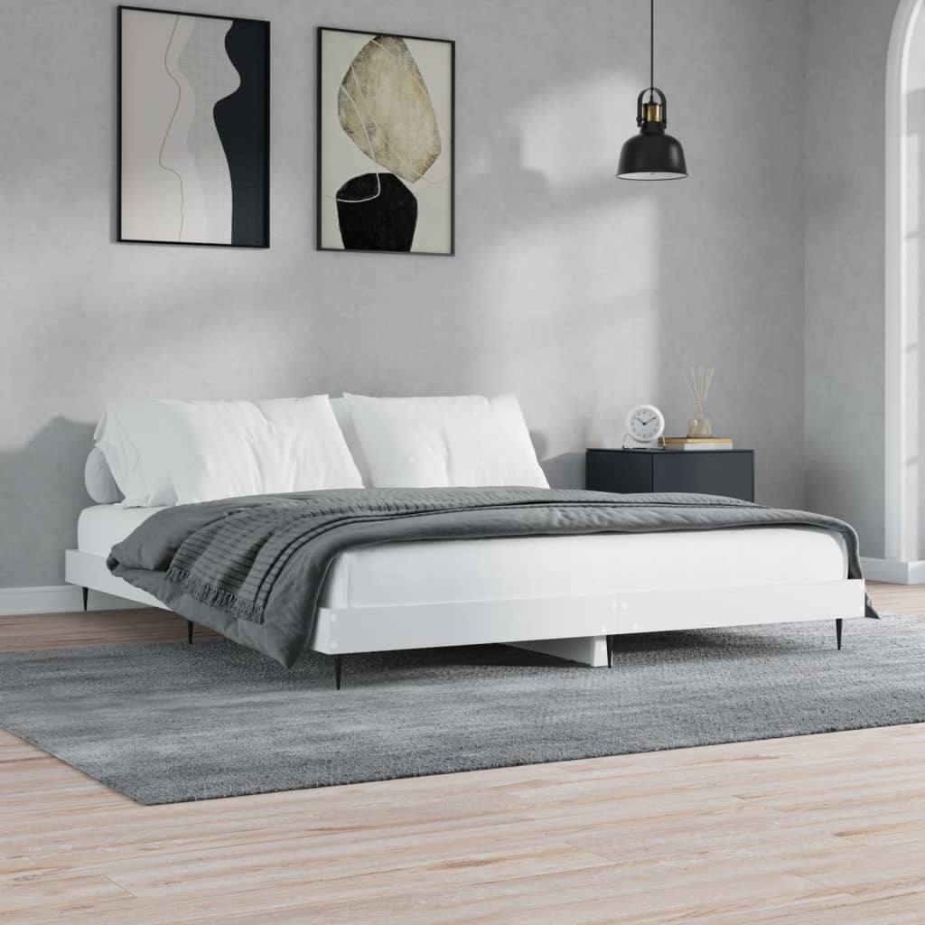 Bed Frame White 150x200 cm King Size Engineered Wood - Merlin Deals