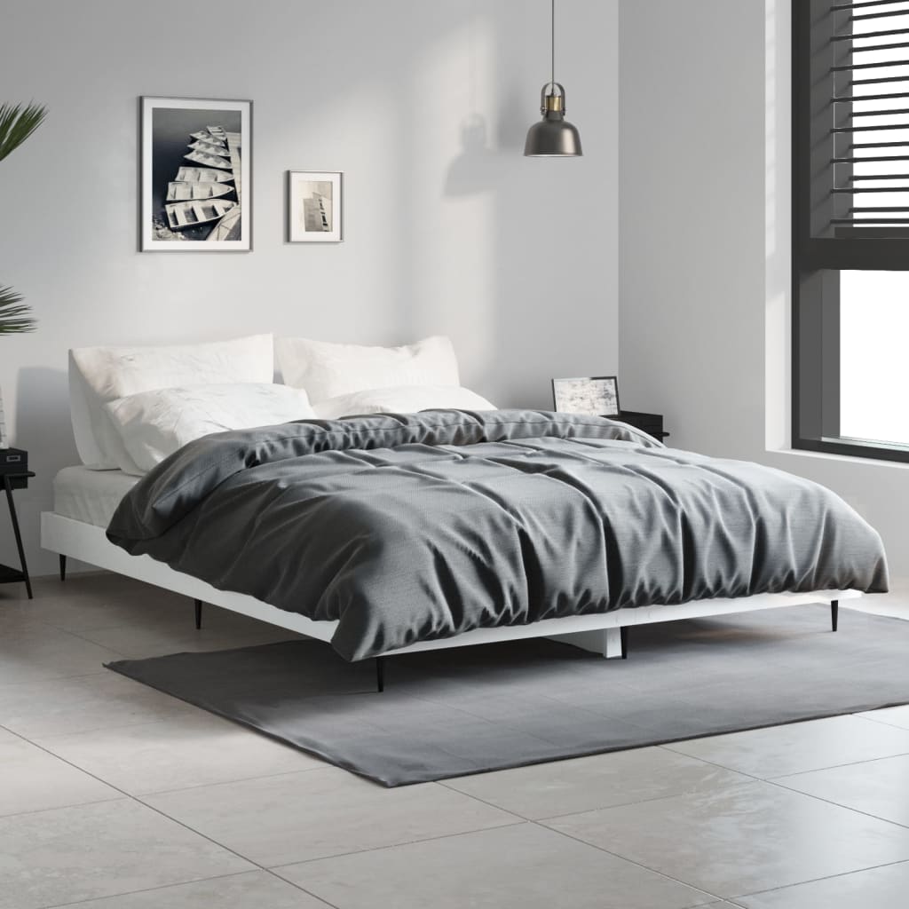 Bed Frame White 135x190 cm 4FT6 Double Engineered Wood - All Things Good