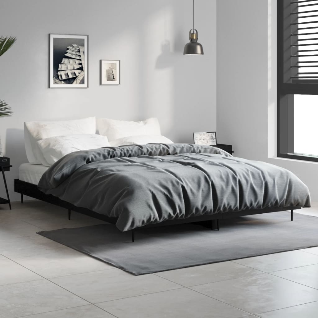 Bed Frame Black 135x190 cm 4FT6 Double Engineered Wood - Style and Chic