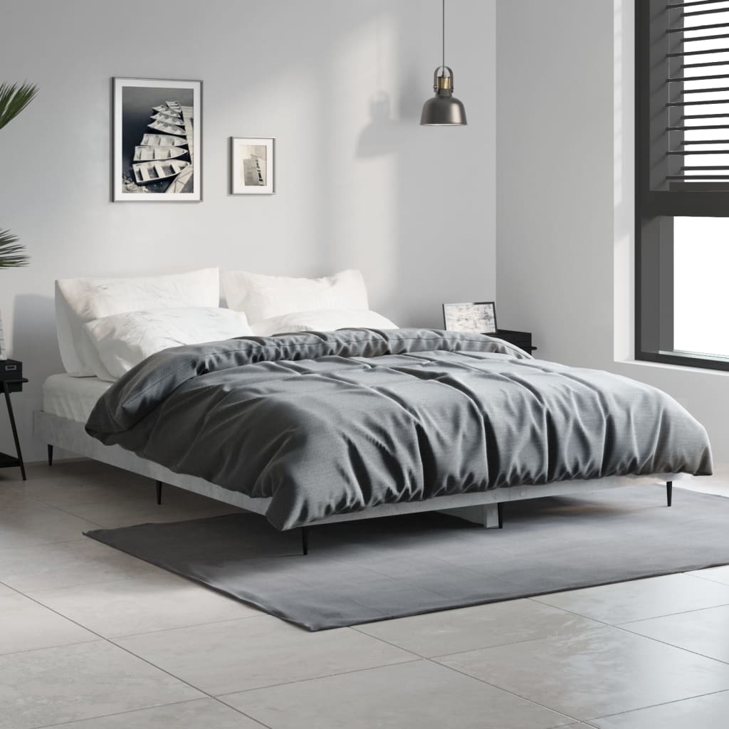 Bed Frame Concrete Grey 135x190 cm Double Engineered Wood - Merkel Designers