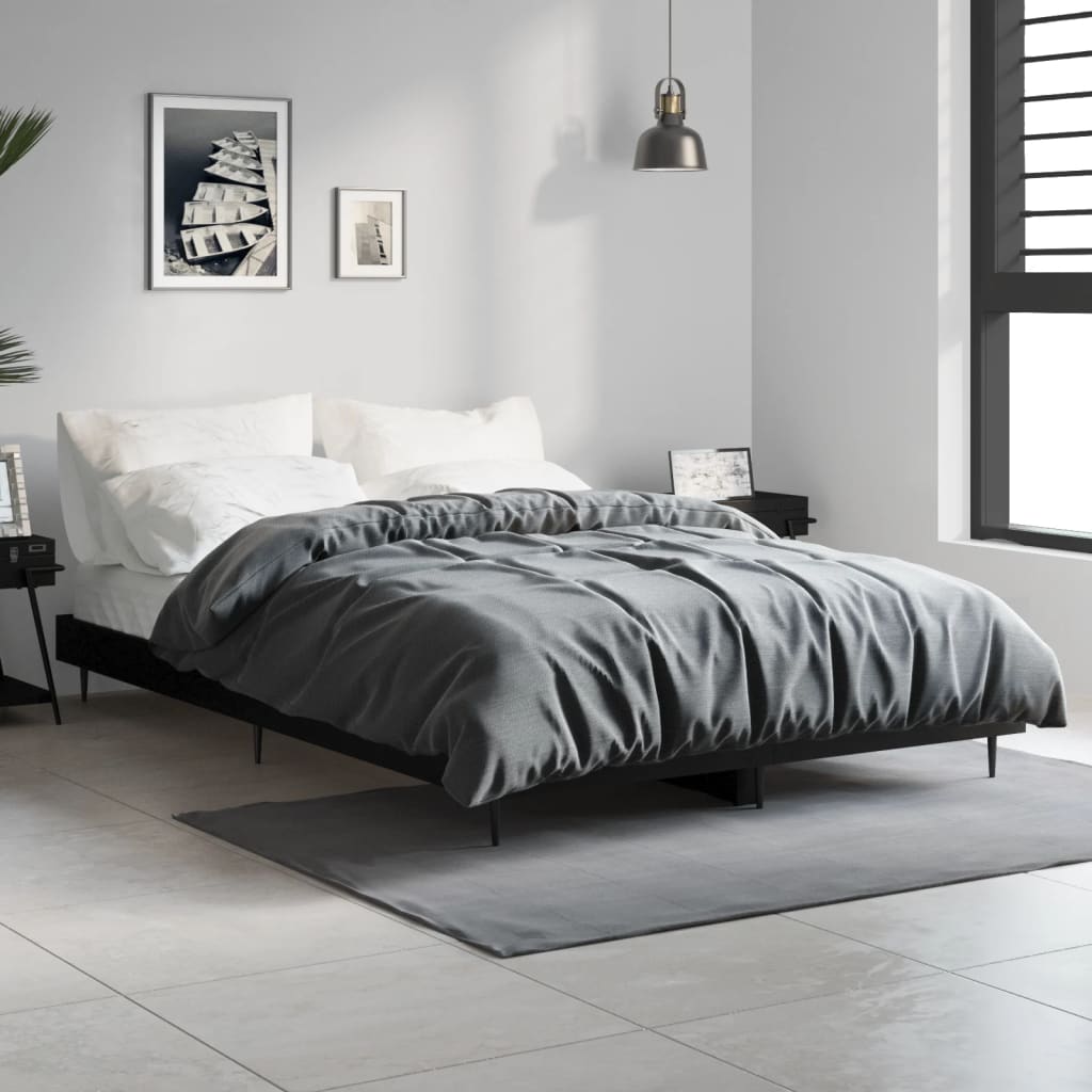 Bed Frame Black 120x190 cm Small Double Engineered Wood - Merlin Deals