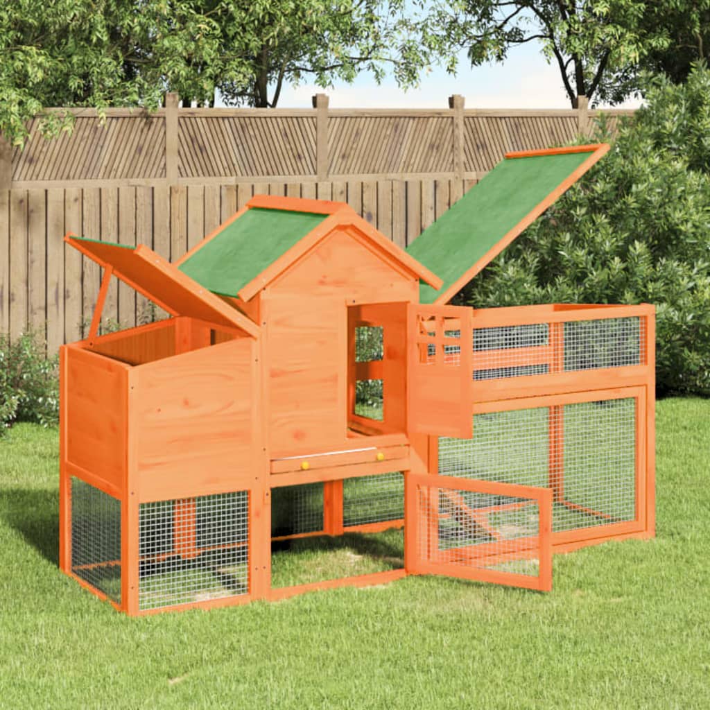 Chicken Coop Brown 186.5x58.5x113 cm Solid Wood Pine - Merlin Deals