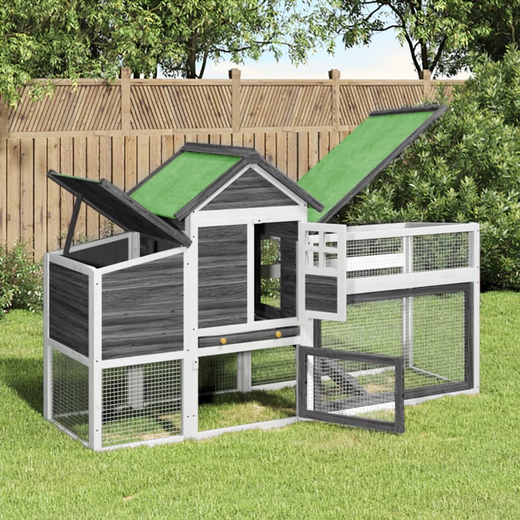Chicken Coop Grey 186.5x58.5x113 cm Solid Wood Pine - The Home Maker