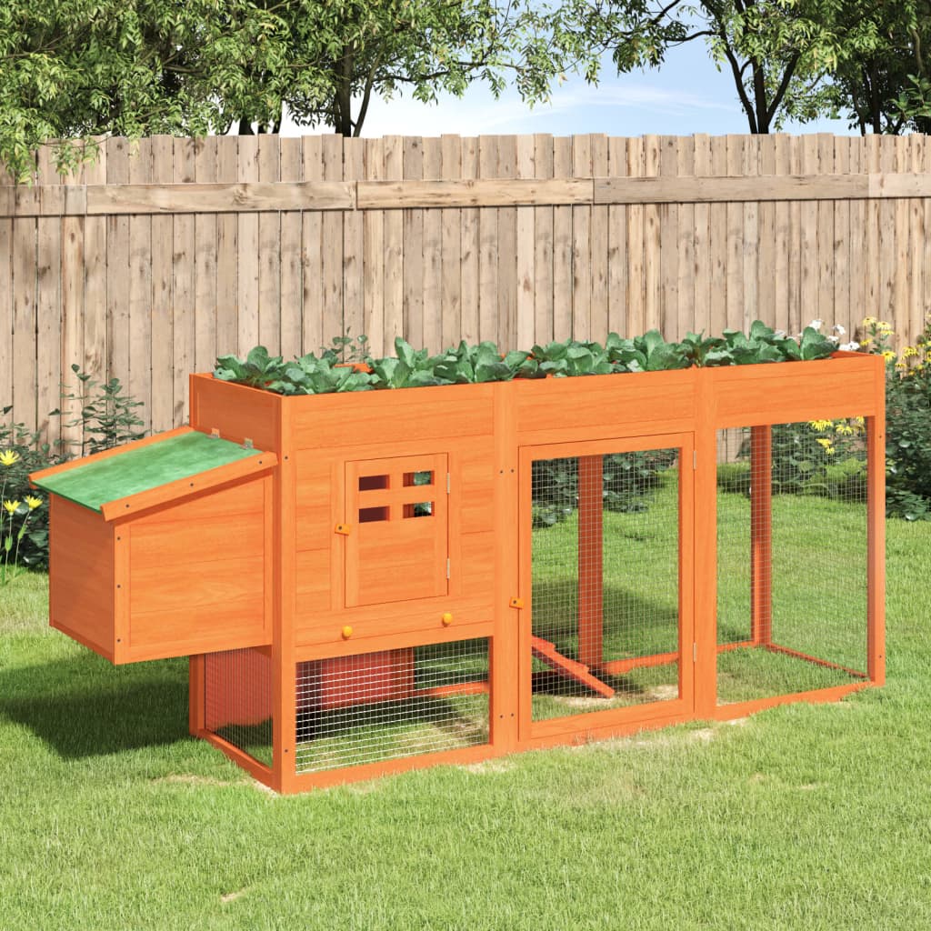 Chicken Coop Brown 204x50x84 cm Solid Wood Pine - The Home Maker