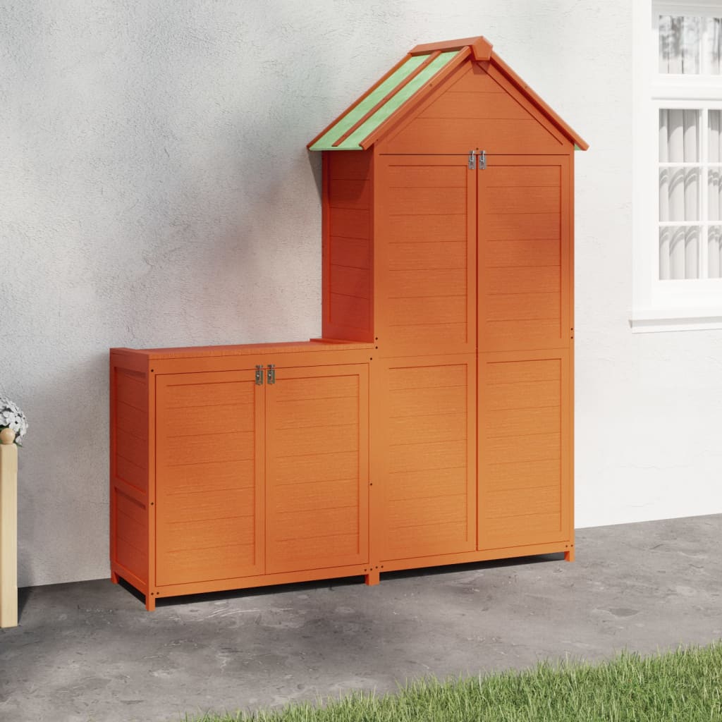 2 Piece Garden Tool Shed Set Brown Solid Wood Pine - Sid & Sam