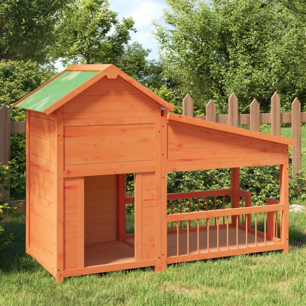 Dog Kennel Brown 143x60.5x109 cm Solid Wood Pine - Merlin Deals