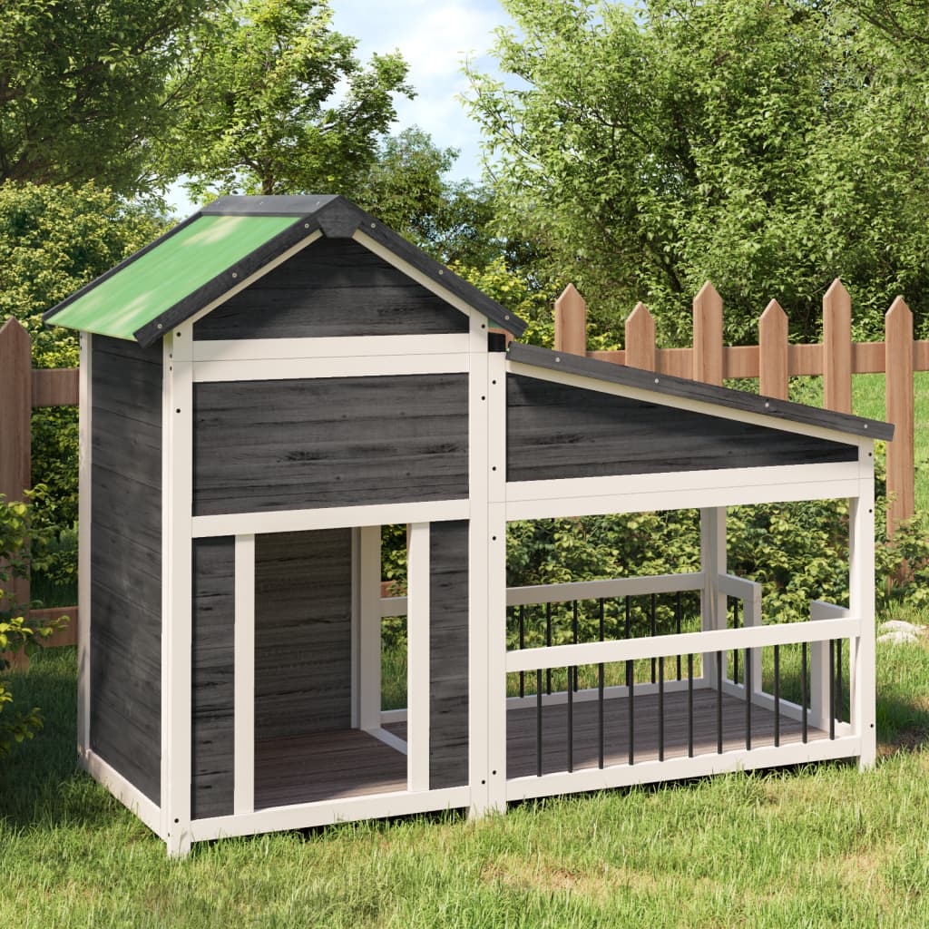 Dog Kennel Grey 143x60.5x109 cm Solid Wood Pine - The Home Maker