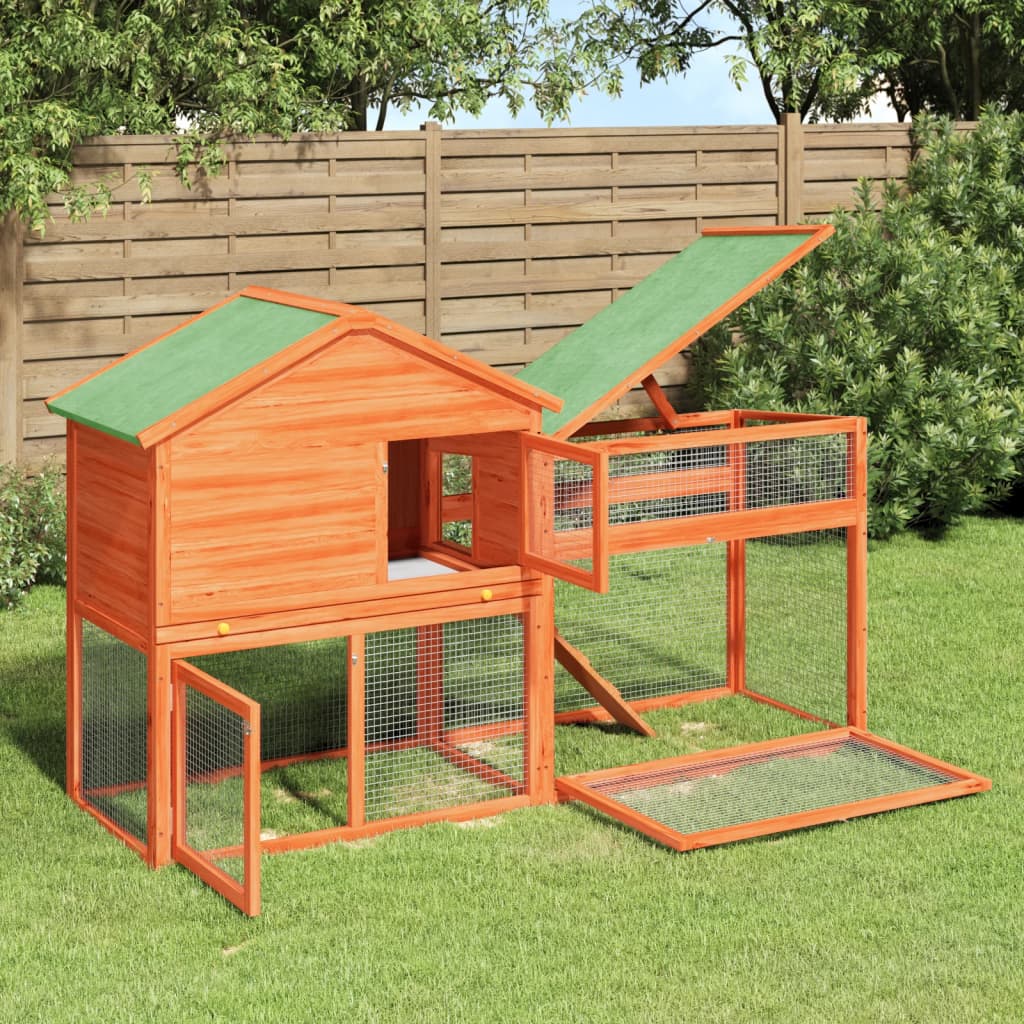 Rabbit Hutch Brown 185.5x60.5x109.5 cm Solid Wood Pine - Tyrell & Tyrell