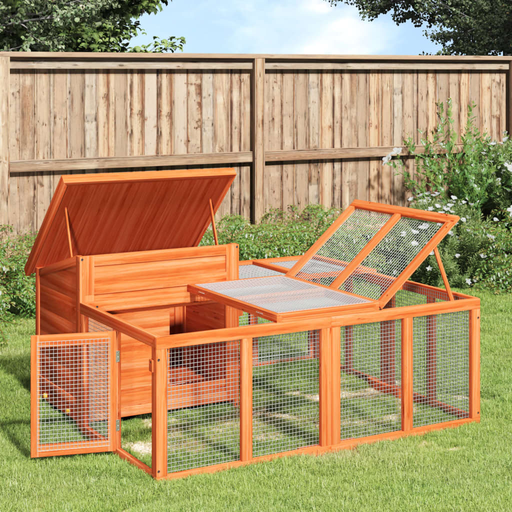 Rabbit Hutch Brown 144x123x67.5 cm Solid Wood Pine - Merkel Designers