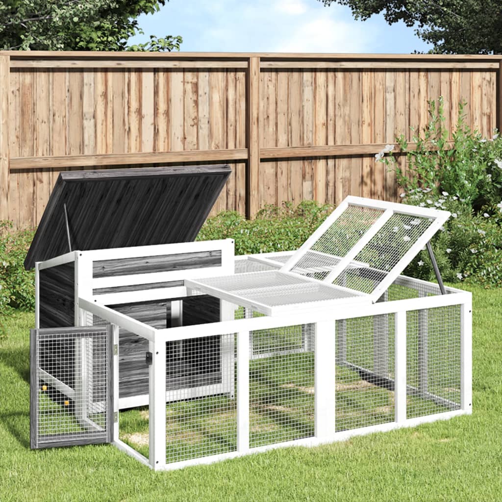 Rabbit Hutch Grey 144x123x67.5 cm Solid Wood Pine - Sid & Sam