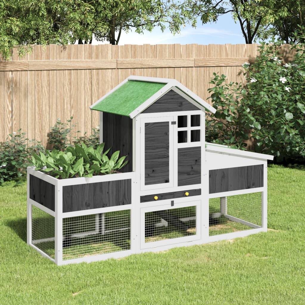 Rabbit Hutch Grey 170x63x113 cm Solid Wood Pine - Millennium Furniture