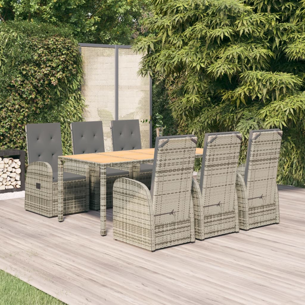 7 Piece Garden Dining Set Grey Poly Rattan&Solid Wood Acacia - Sid & Sam