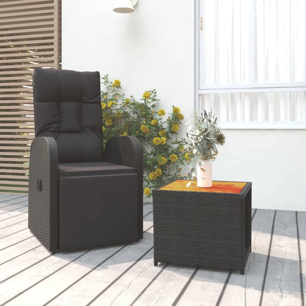 2 Piece Garden Lounge Set Black Poly Rattan&Solid Wood Acacia - Sid & Sam