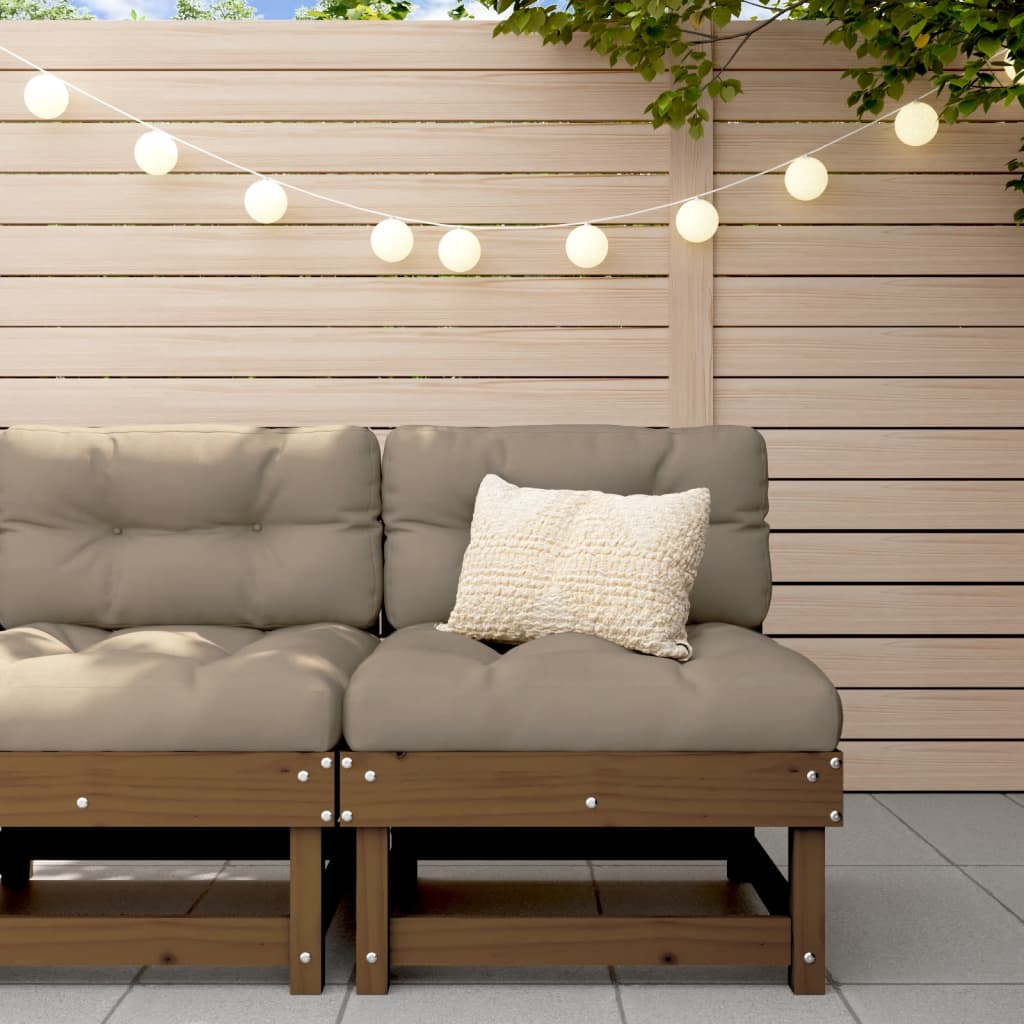 Middle Sofa with Cushions Honey Brown Solid Wood Pine - Sid & Sam