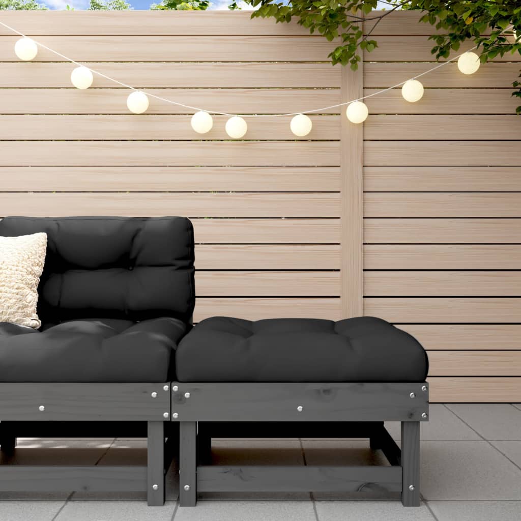 Garden Footstool with Cushion Grey Solid Wood Pine - Tyrell & Tyrell