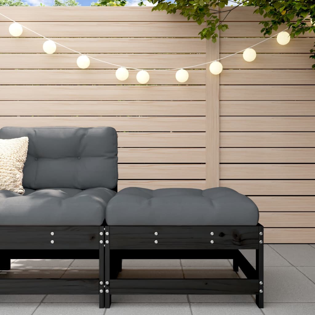 Garden Footstool with Cushion Black Solid Wood Pine - Casper Homes