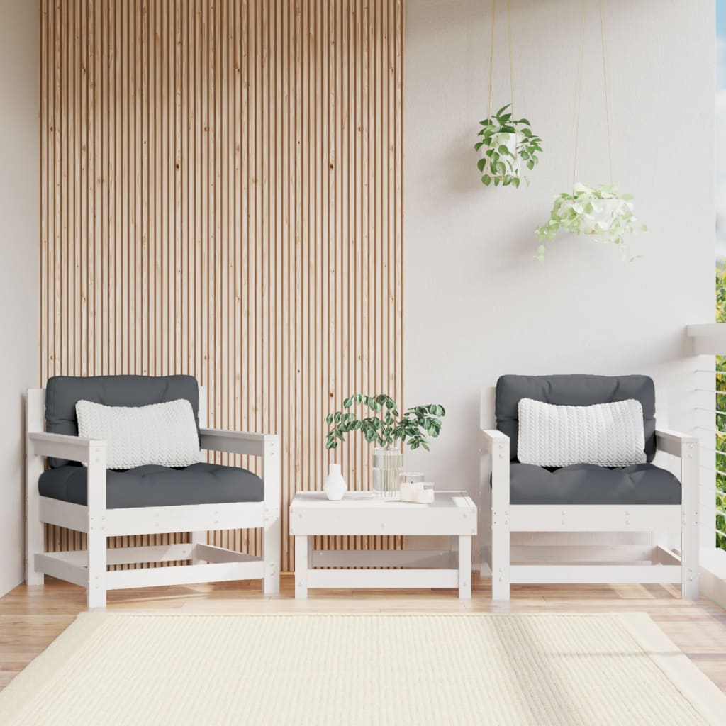 Garden Chairs with Cushions 2 pcs White Solid Wood Pine - Sid & Sam