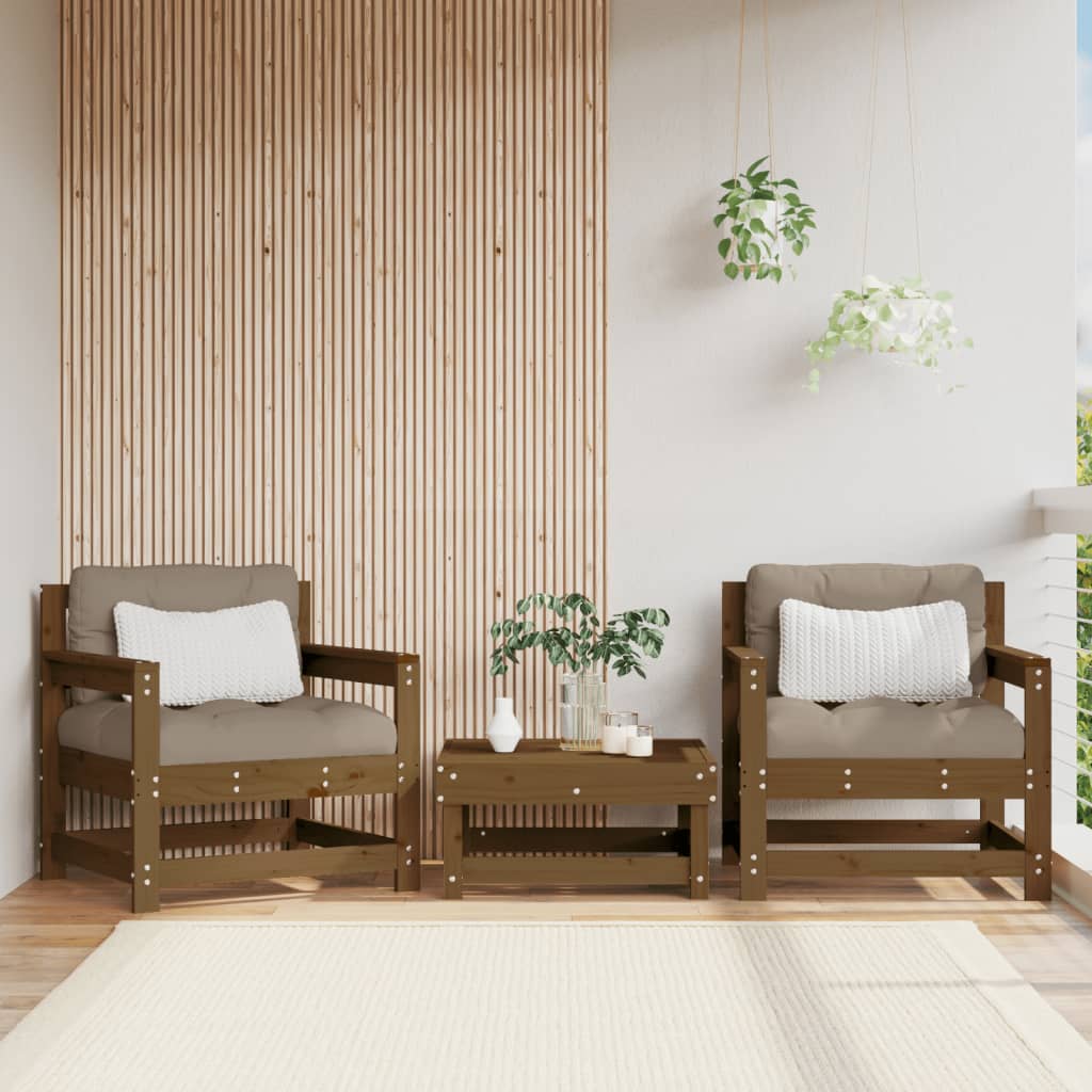 Garden Chairs with Cushions 2 pcs Honey Brown Solid Wood Pine - Casper Homes