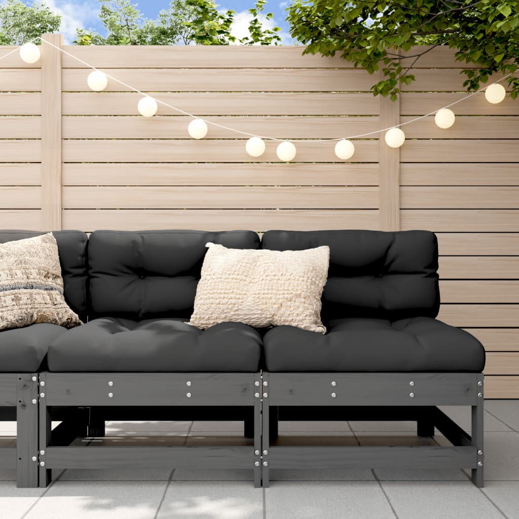 Middle Sofas with Cushions 2 pcs Grey Solid Wood Pine - Style and Chic