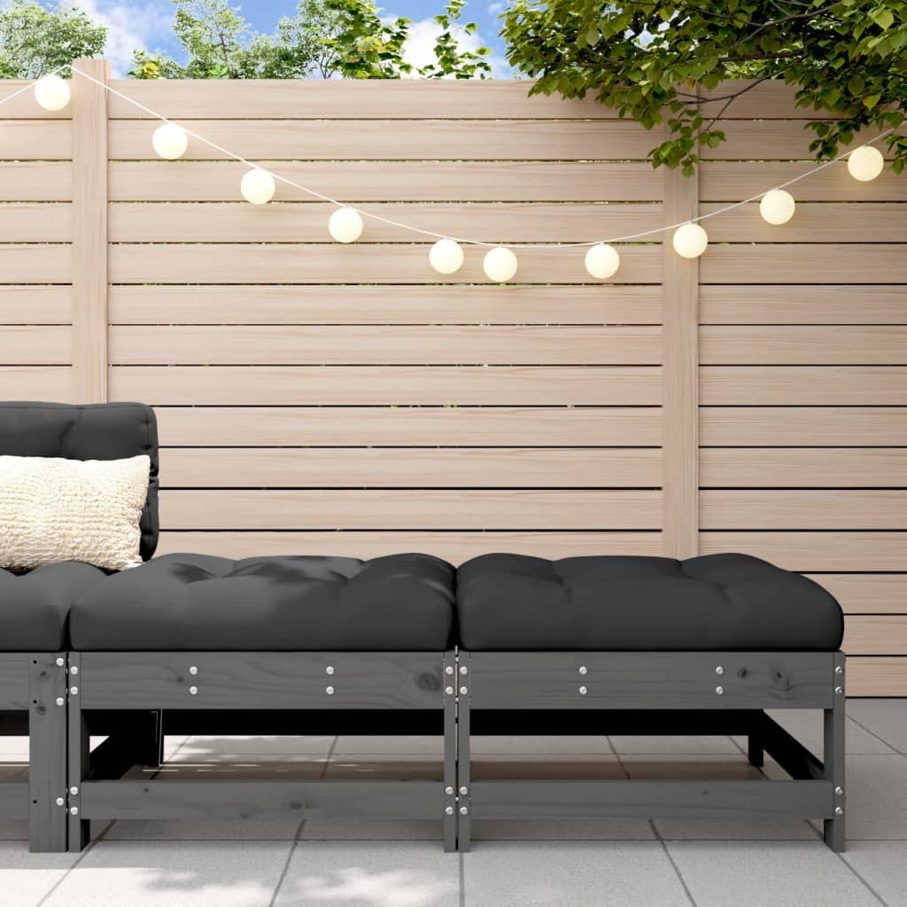 Garden Footstools with Cushions 2pcs Grey Solid Wood Pine - R and M Furniture