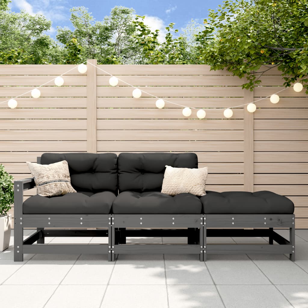 3 Piece Garden Lounge Set with Cushions Grey Solid Wood - Style and Chic