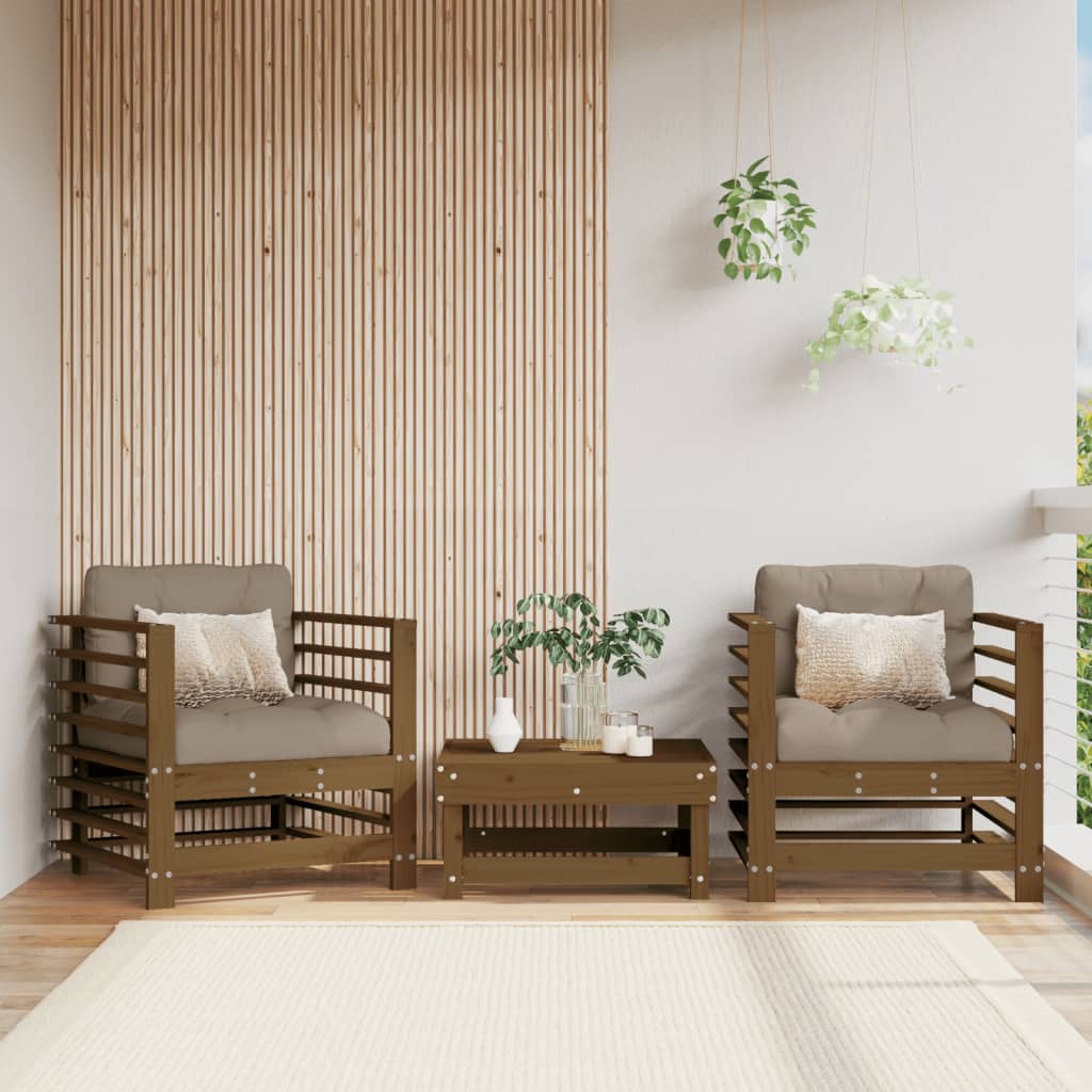 Garden Chairs with Cushions 2 pcs Honey Brown Solid Wood Pine - Casper Homes
