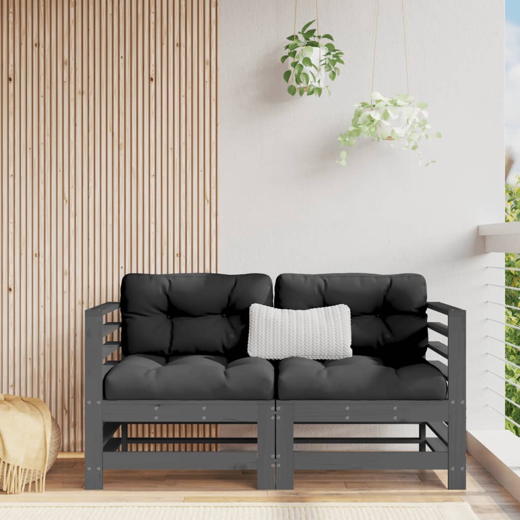 Corner Sofas with Cushions 2 pcs Grey Solid Wood Pine - All Things Good