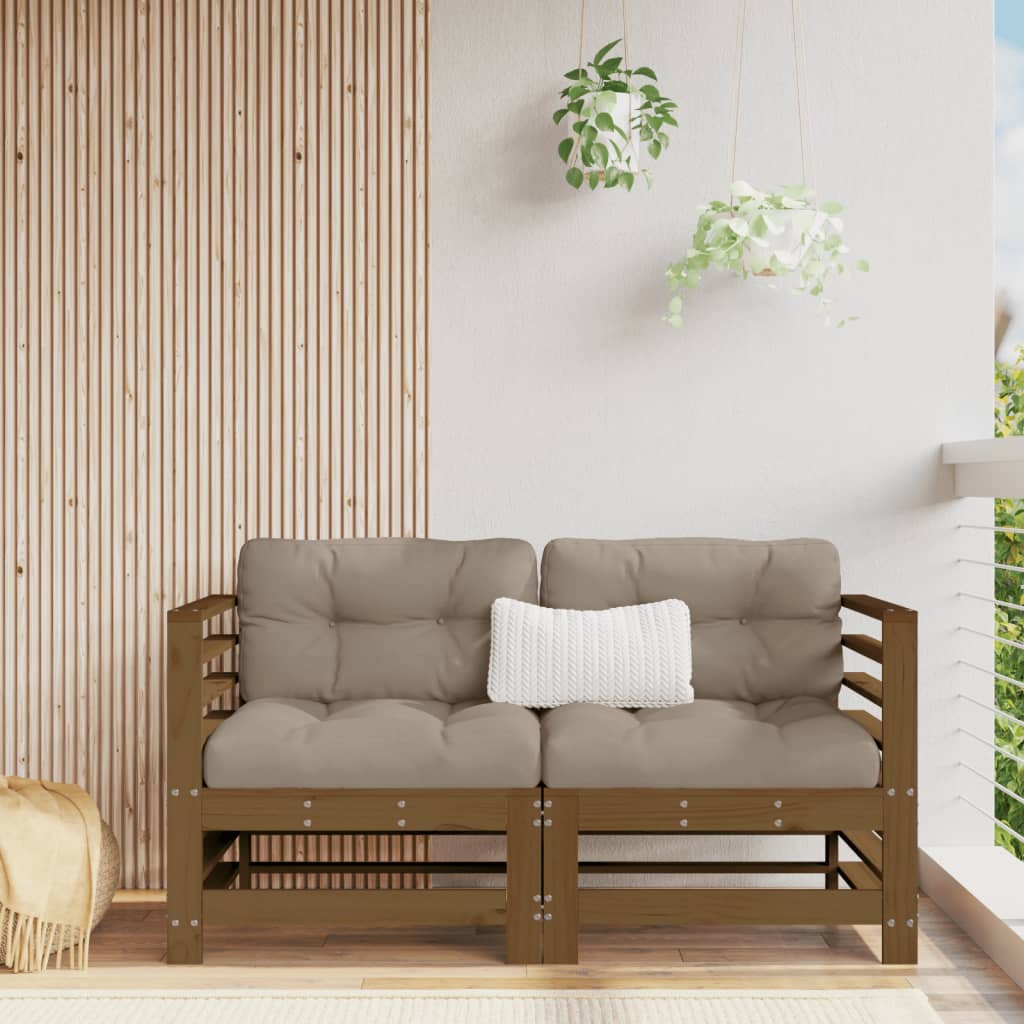 Corner Sofas with Cushions 2 pcs Honey Brown Solid Wood Pine - Sid & Sam