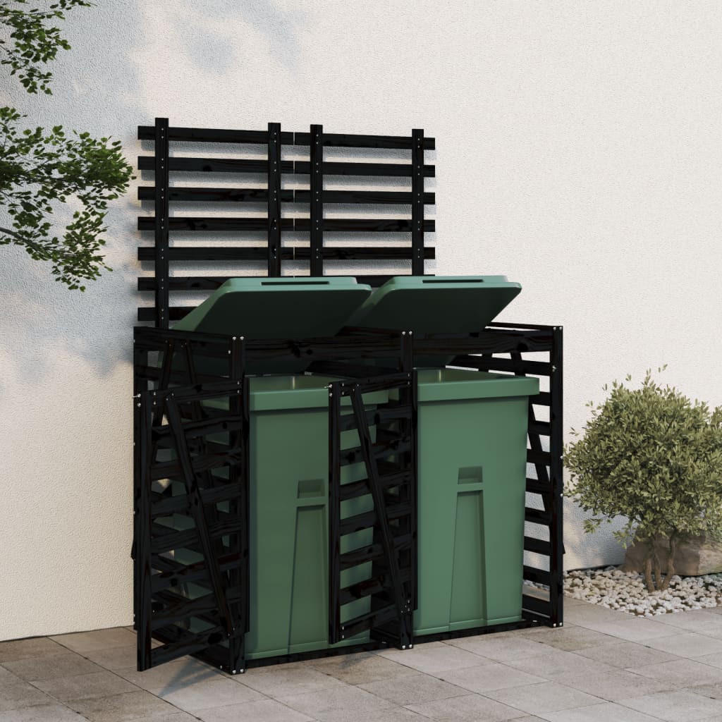 Double Wheelie Bin Storage Black Solid Wood Pine - Merkel Designers