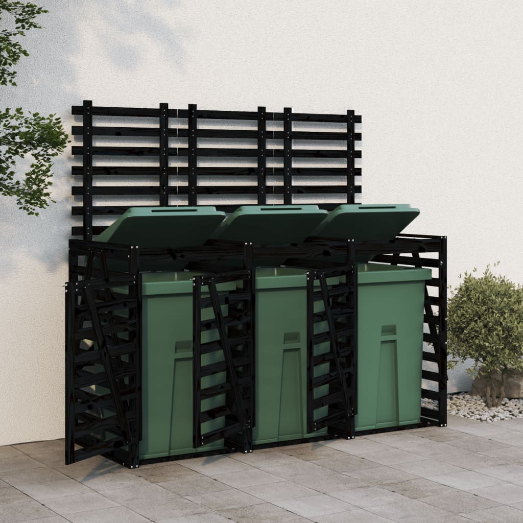 Triple Wheelie Bin Storage Black Solid Wood Pine - The Home Maker