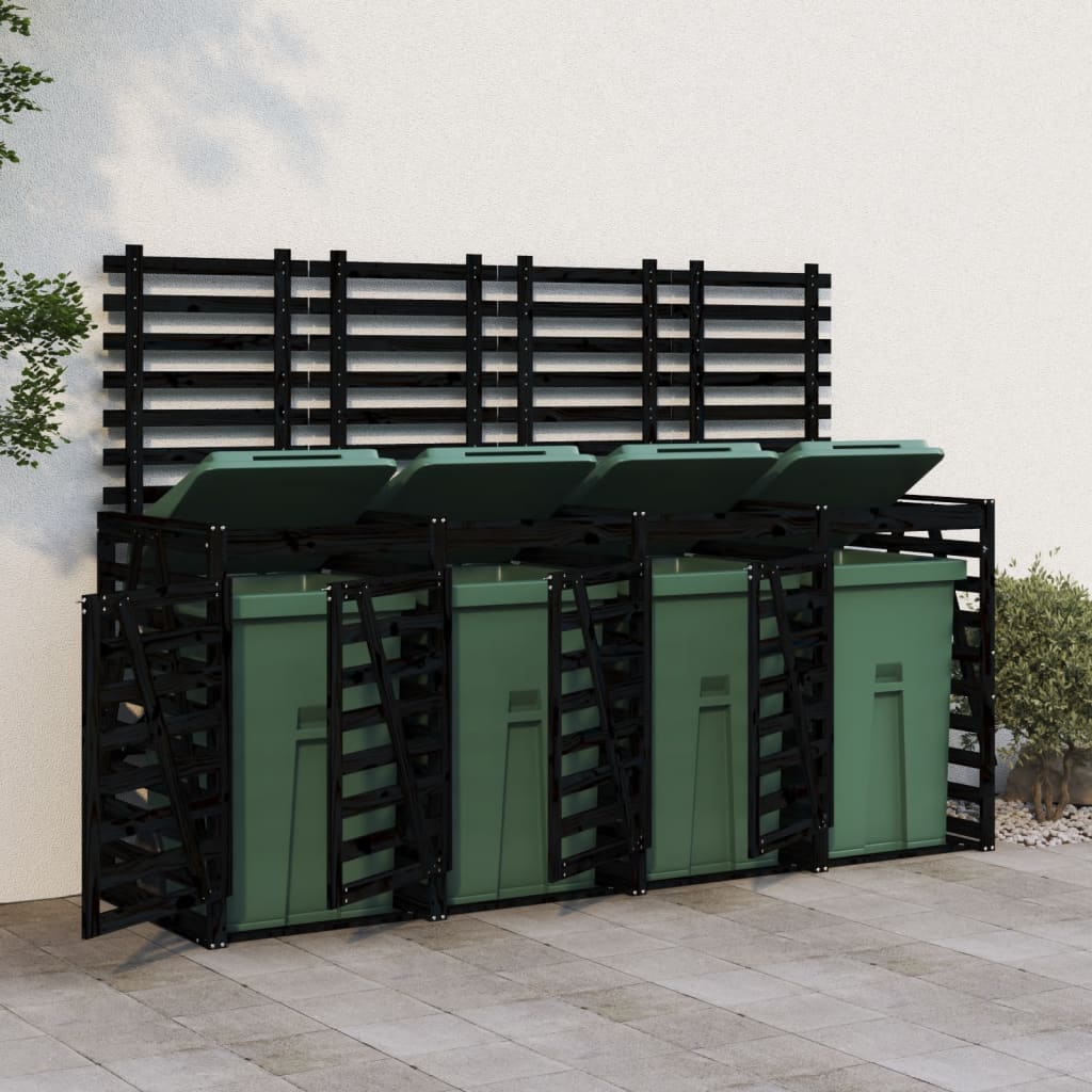 Quadruple Wheelie Bin Storage Black Solid Wood Pine - Style and Chic