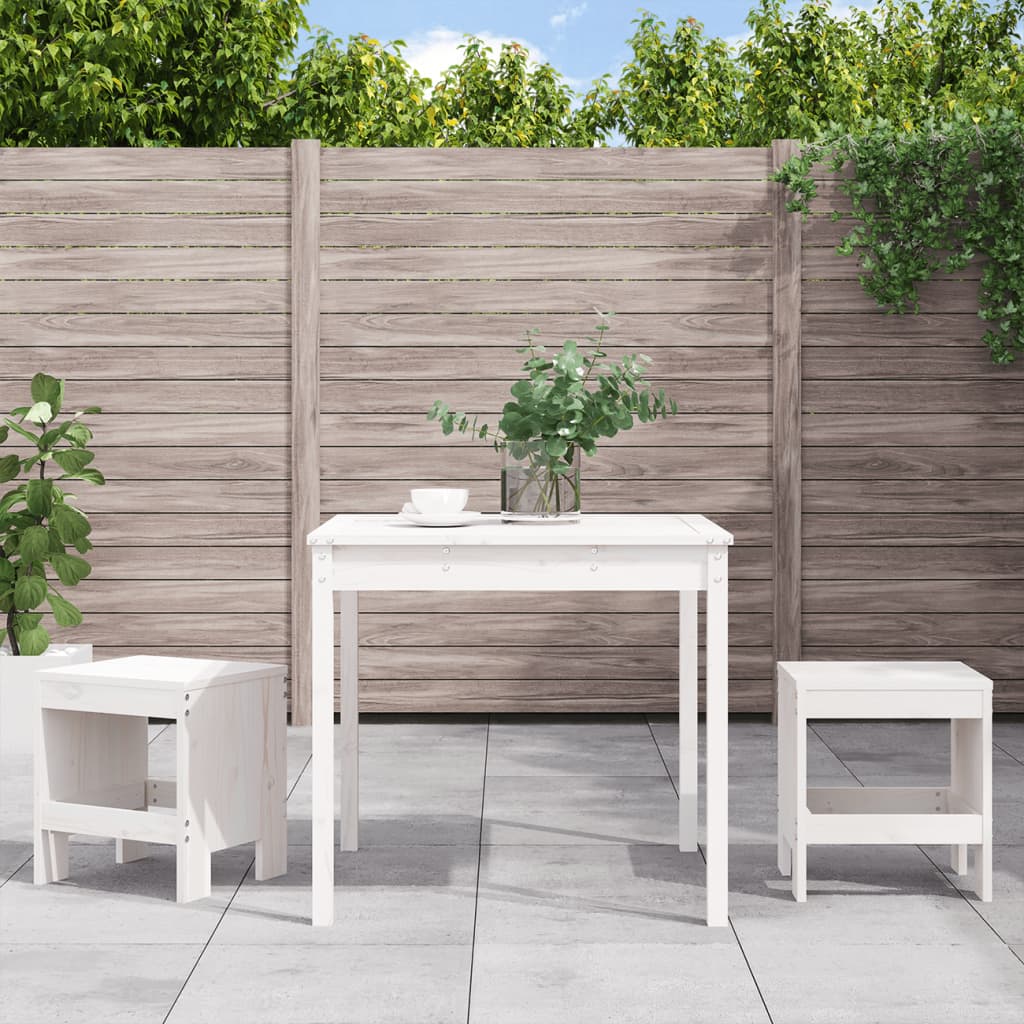 3 Piece Garden Bistro Set White Solid Wood Pine - Tyrell & Tyrell