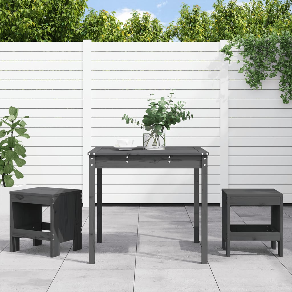 3 Piece Garden Bistro Set Grey Solid Wood Pine - Sid & Sam