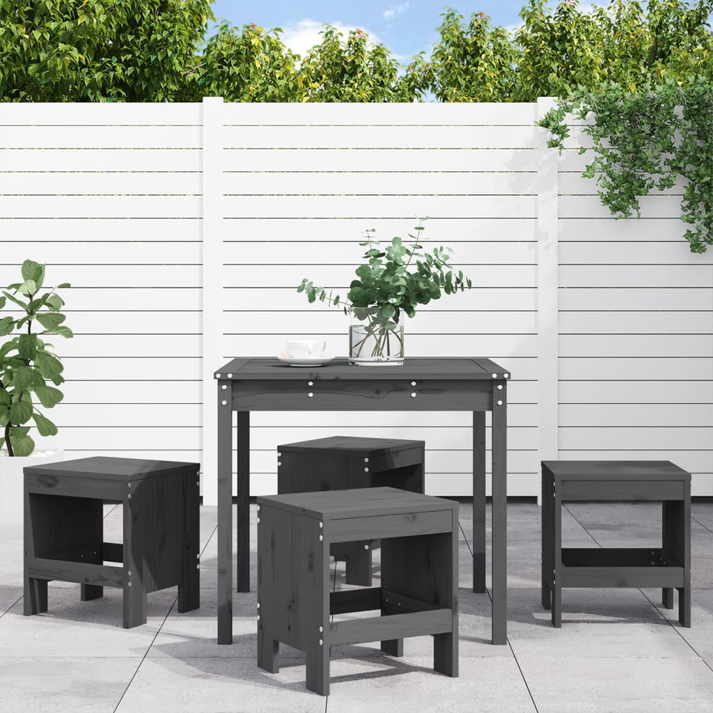 5 Piece Garden Dining Set Grey Solid Wood Pine - Sid & Sam