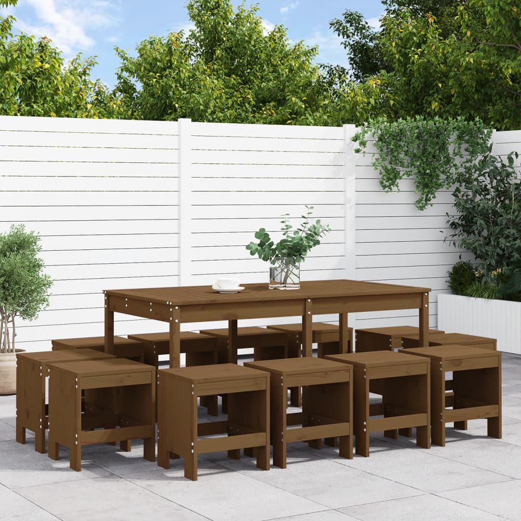 13 Piece Garden Dining Set Honey Brown Solid Wood Pine - Merlin Deals