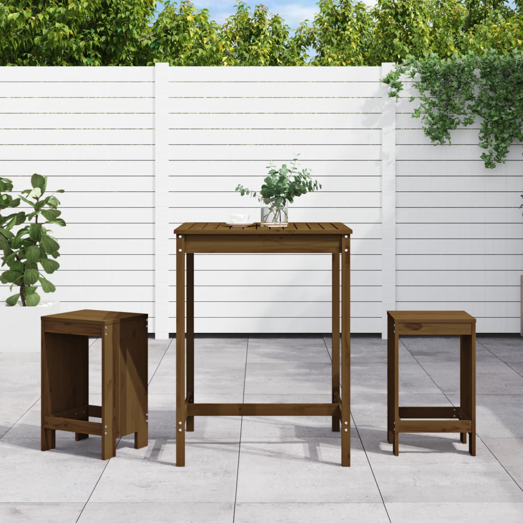 3 Piece Garden Bar Set Honey Brown Solid Wood Pine - Style and Chic