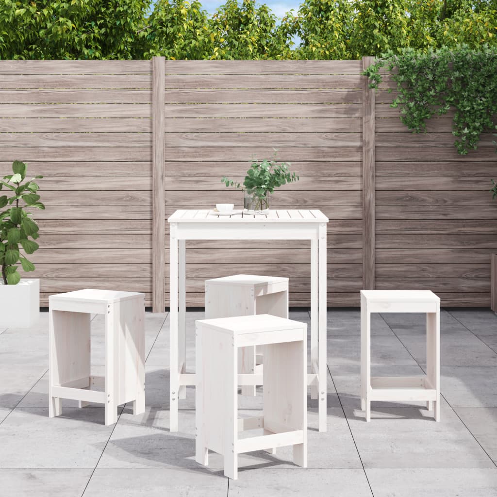 5 Piece Garden Bar Set White Solid Wood Pine - Direct Imports