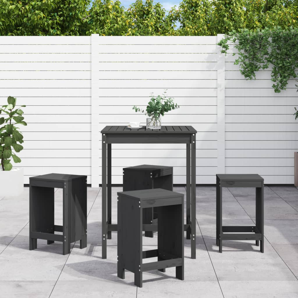 5 Piece Garden Bar Set Grey Solid Wood Pine - Style and Chic