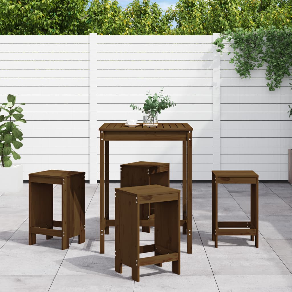 5 Piece Garden Bar Set Honey Brown Solid Wood Pine - Direct Imports