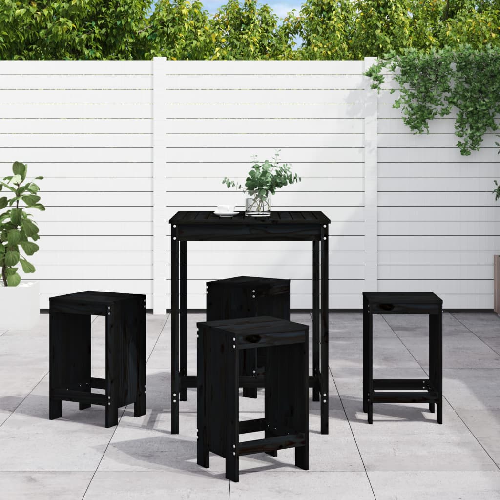 5 Piece Garden Bar Set Black Solid Wood Pine - Style and Chic