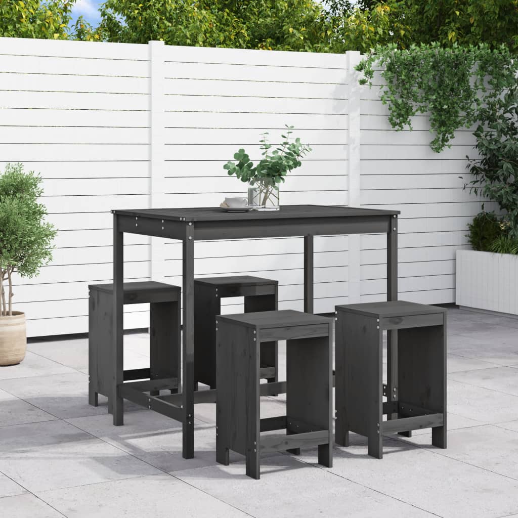 5 Piece Garden Bar Set Grey Solid Wood Pine - Merlin Deals