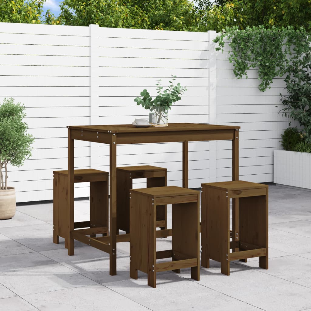 5 Piece Garden Bar Set Honey Brown Solid Wood Pine - Style and Chic