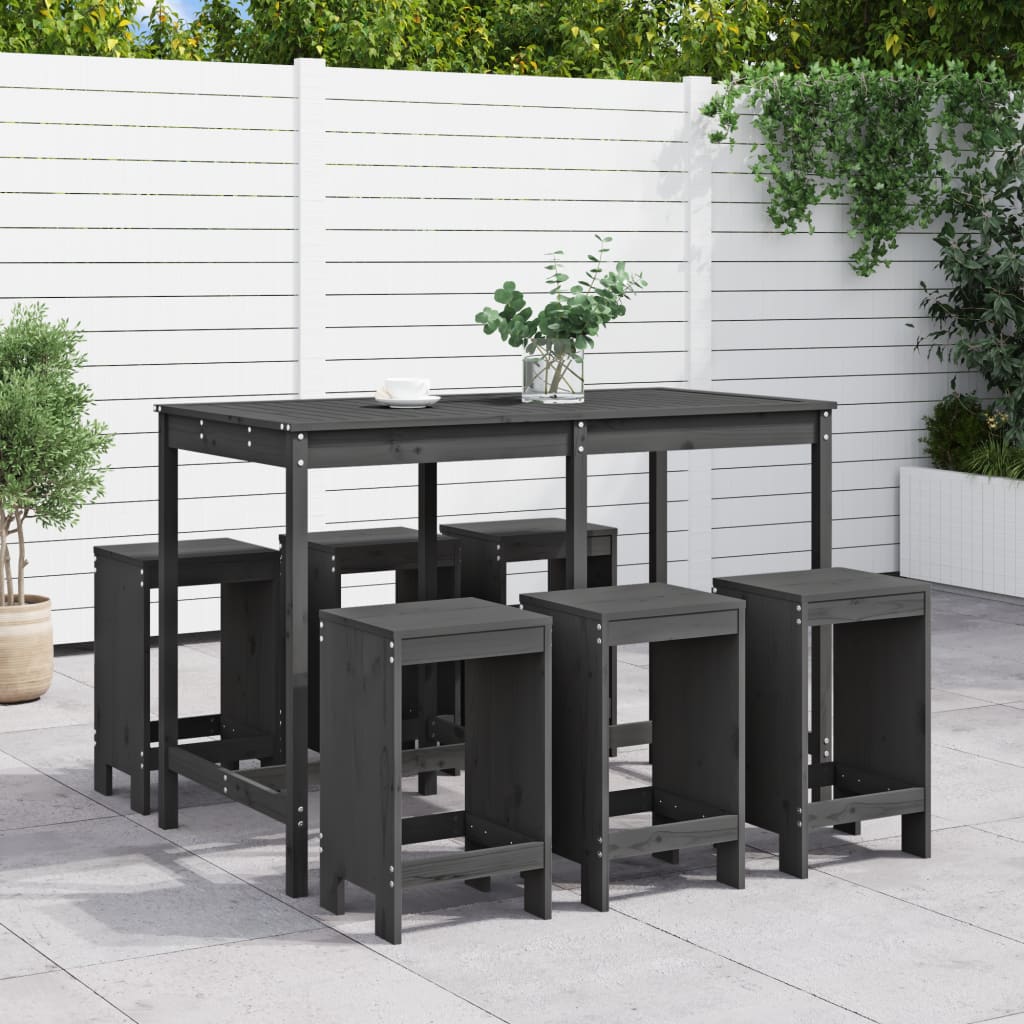 7 Piece Garden Bar Set Grey Solid Wood Pine - Sid & Sam