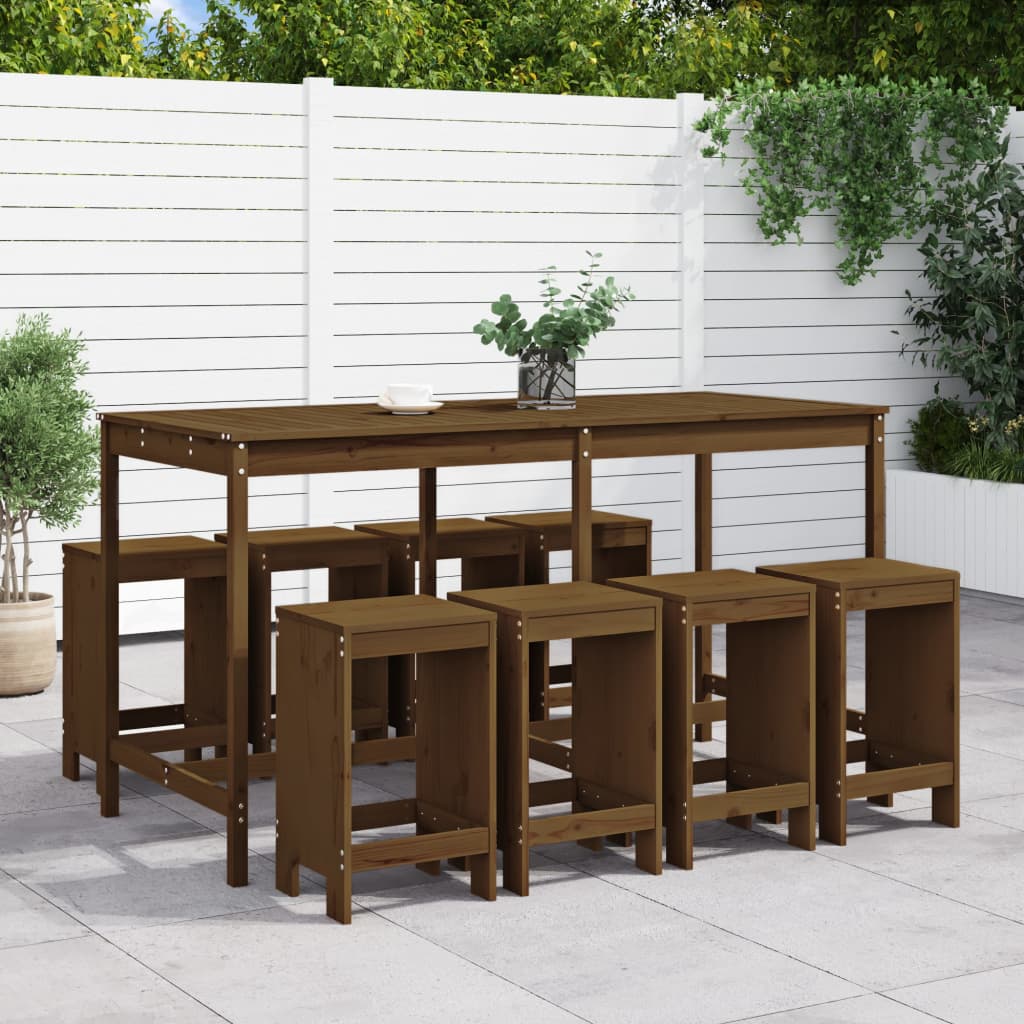 9 Piece Garden Bar Set Honey Brown Solid Wood Pine - Casper Homes