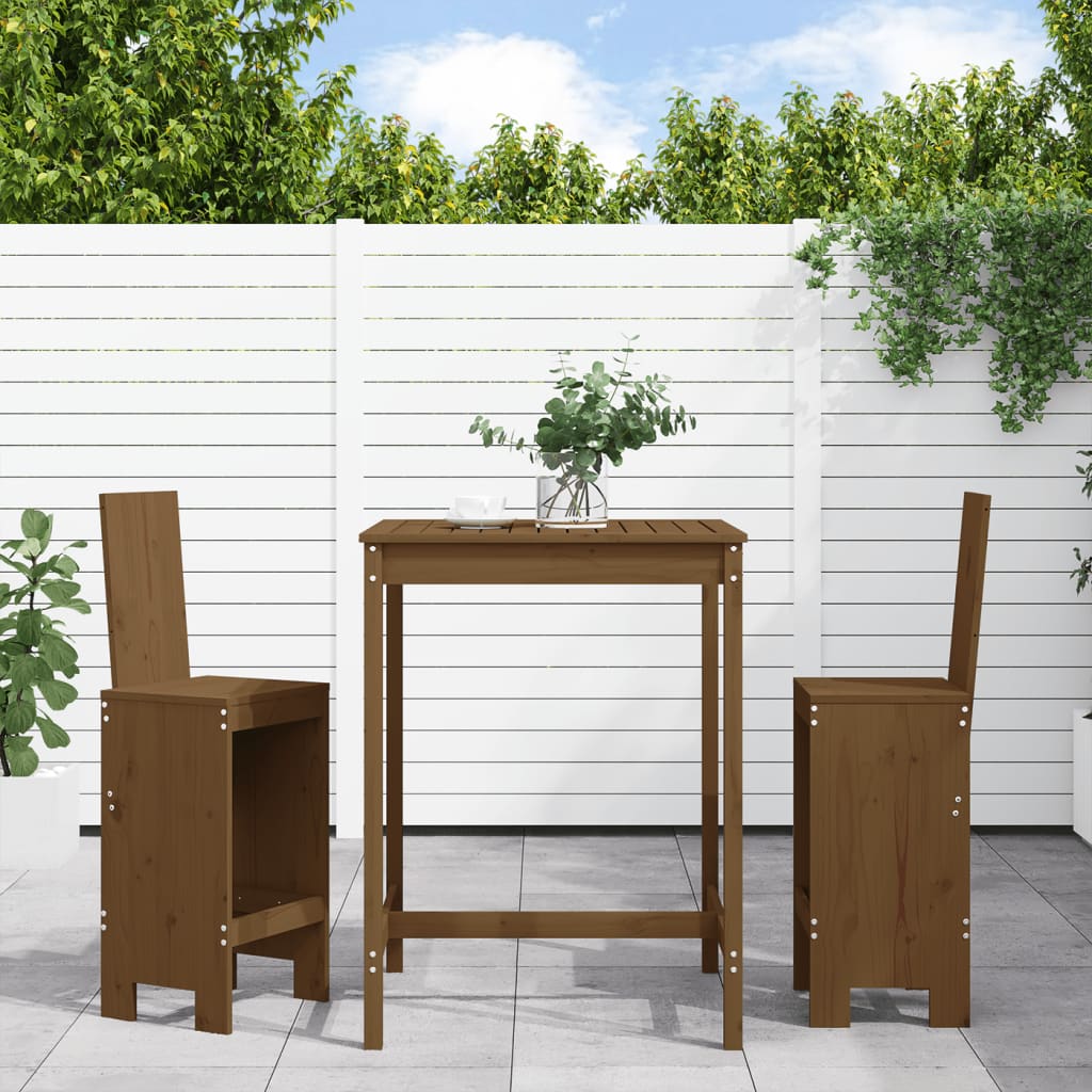 3 Piece Garden Bar Set Honey Brown Solid Wood Pine - Merlin Deals