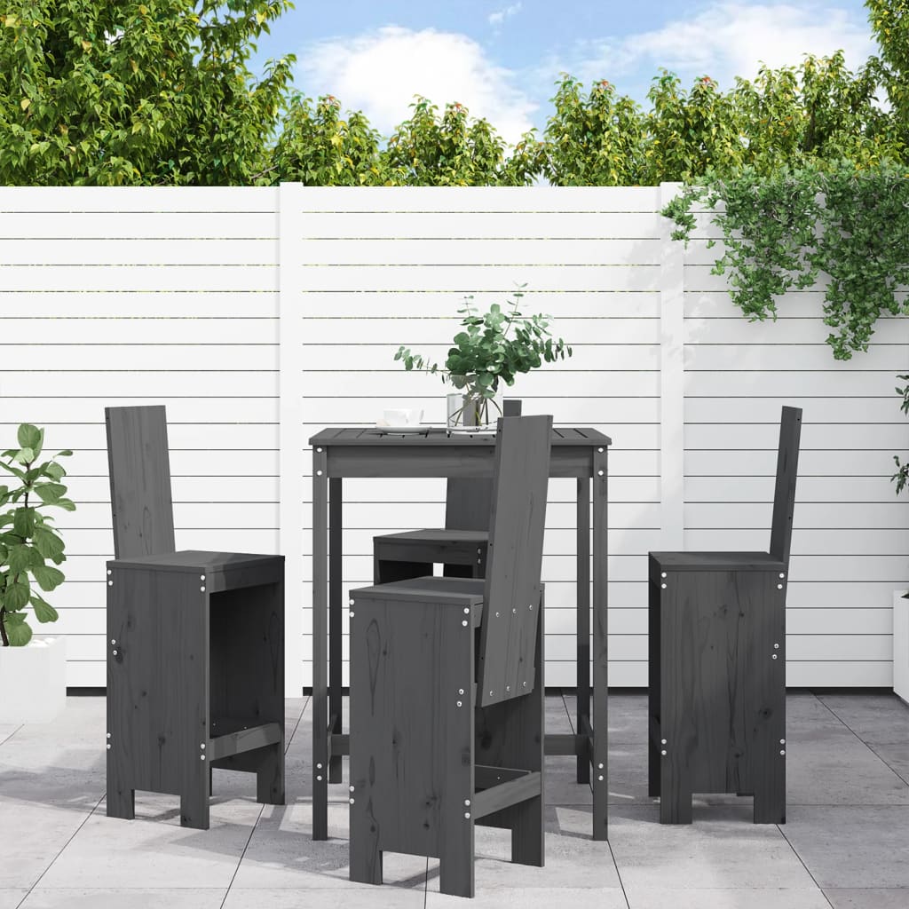 5 Piece Garden Bar Set Grey Solid Wood Pine - The Home Maker
